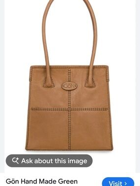 Handcrafted Tan Leather Shoulder Bag - Structured Cross-Stitch Tote
